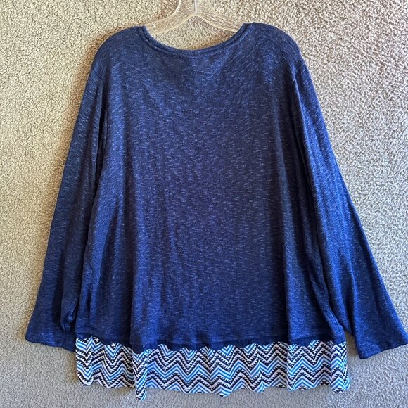 New Directions Weekend Woman 3X Navy Blue Chevron Hem Tunic Top Casual Layering - Picture 3 of 10